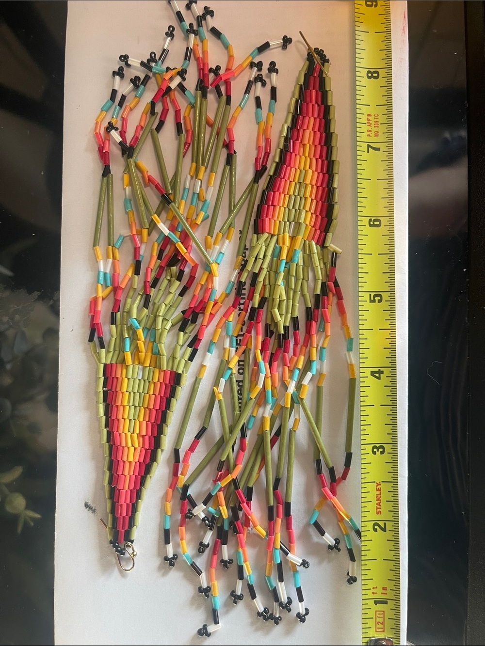 Handmade Multicolor Seed Bead Fringe Earrings - Pink, Green & Yellow